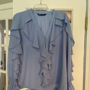 Zara sky blue ruffled blouse